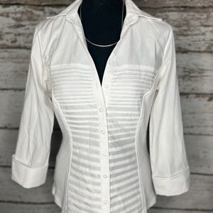 White 3/4 sleeve button down